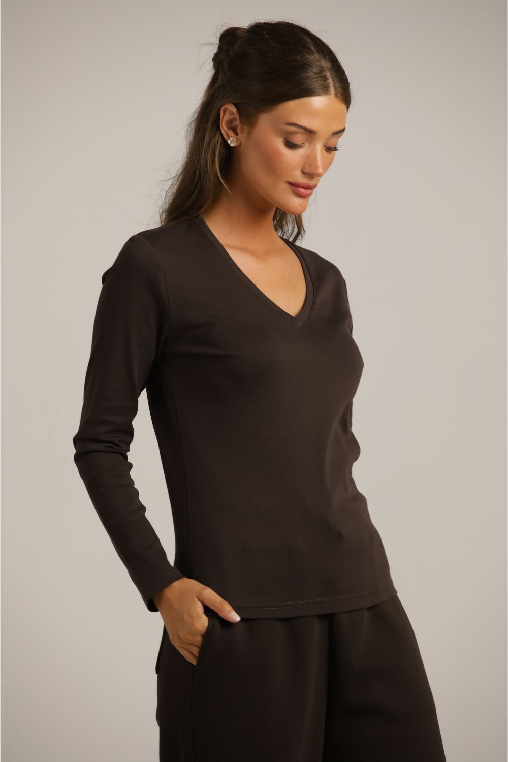Long-Sleeve V-Neck T-Shirt In Cotton