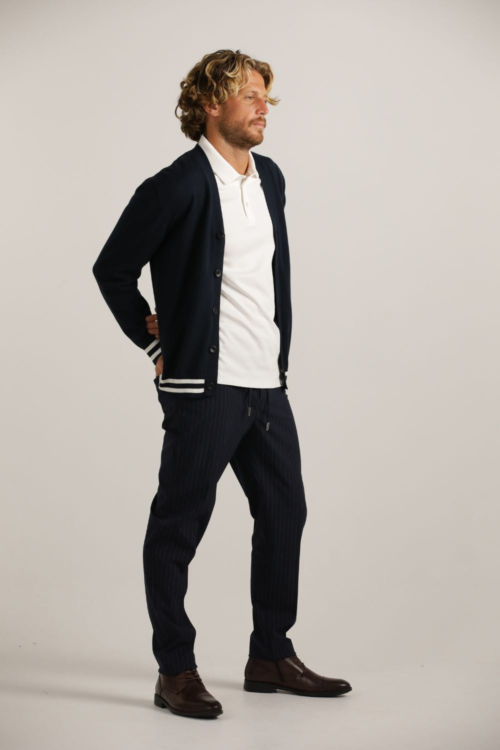 Contrast-Stripe Cardigan In Cotton
