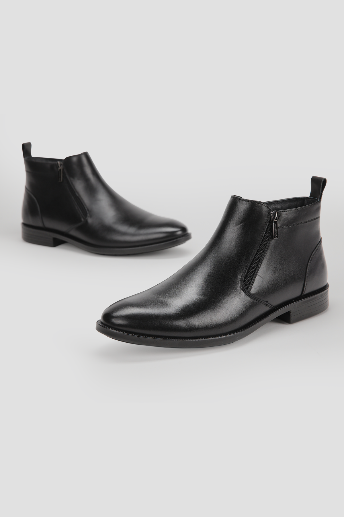 Leather Double Zip Ankle Boots