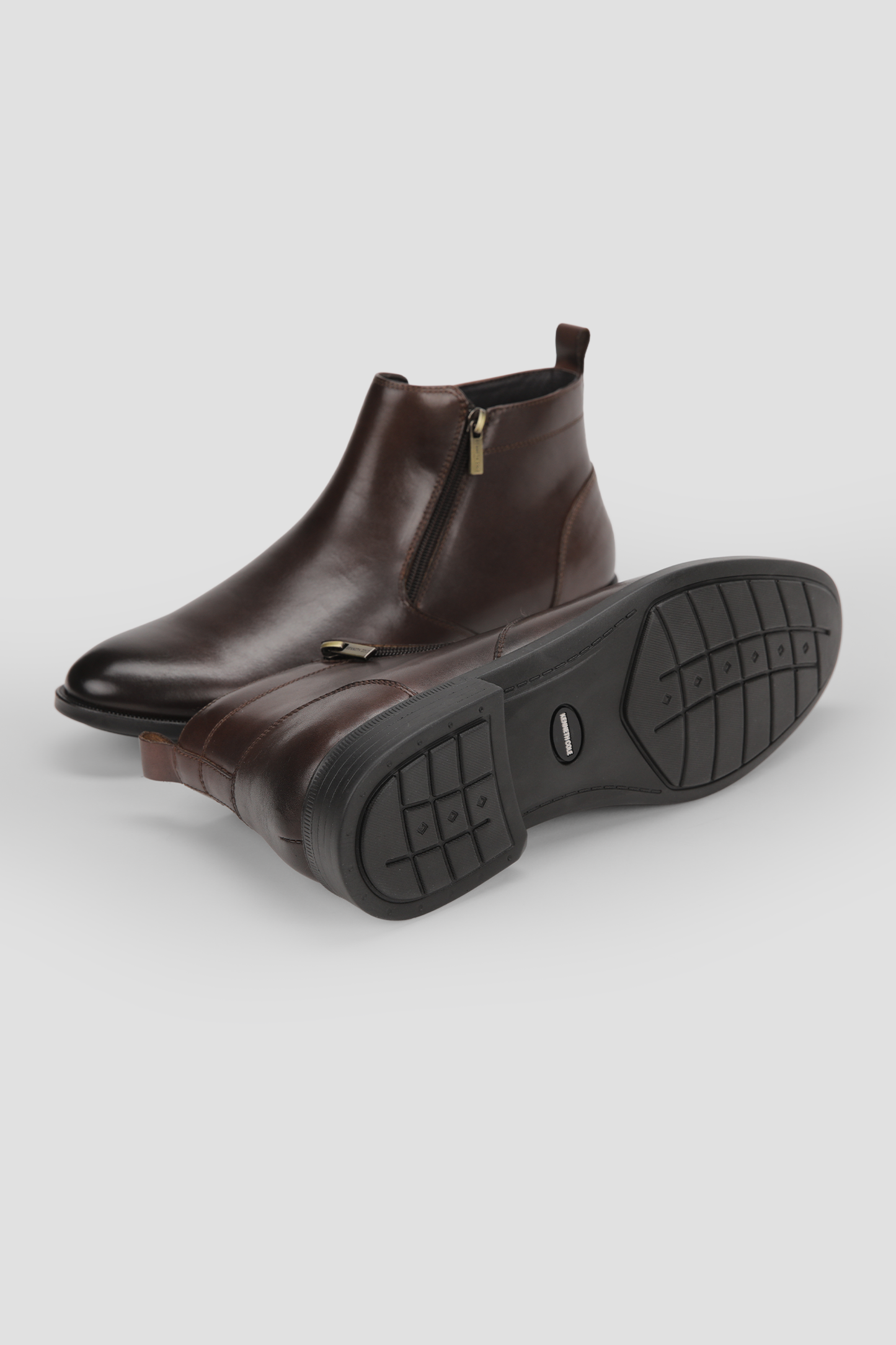 Leather Double Zip Ankle Boots