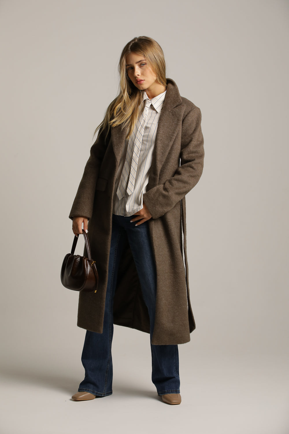 Elegant Long Coat In A Wool-Like Texture