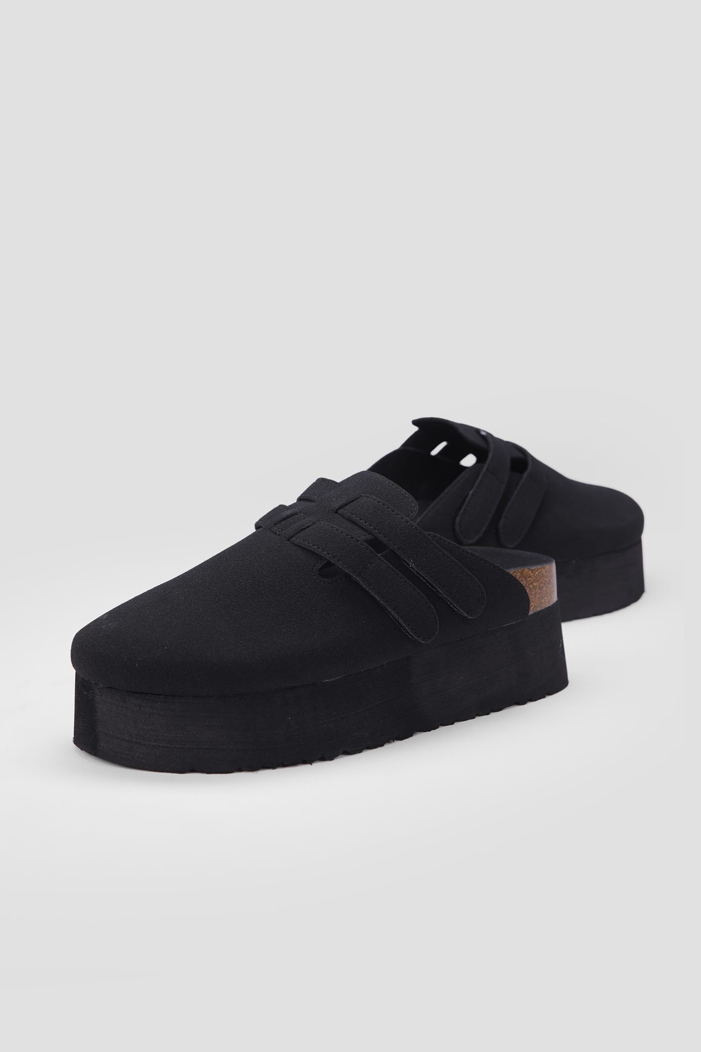 Suede Clogs, Platform Sole, Adjustable Buckle Straps