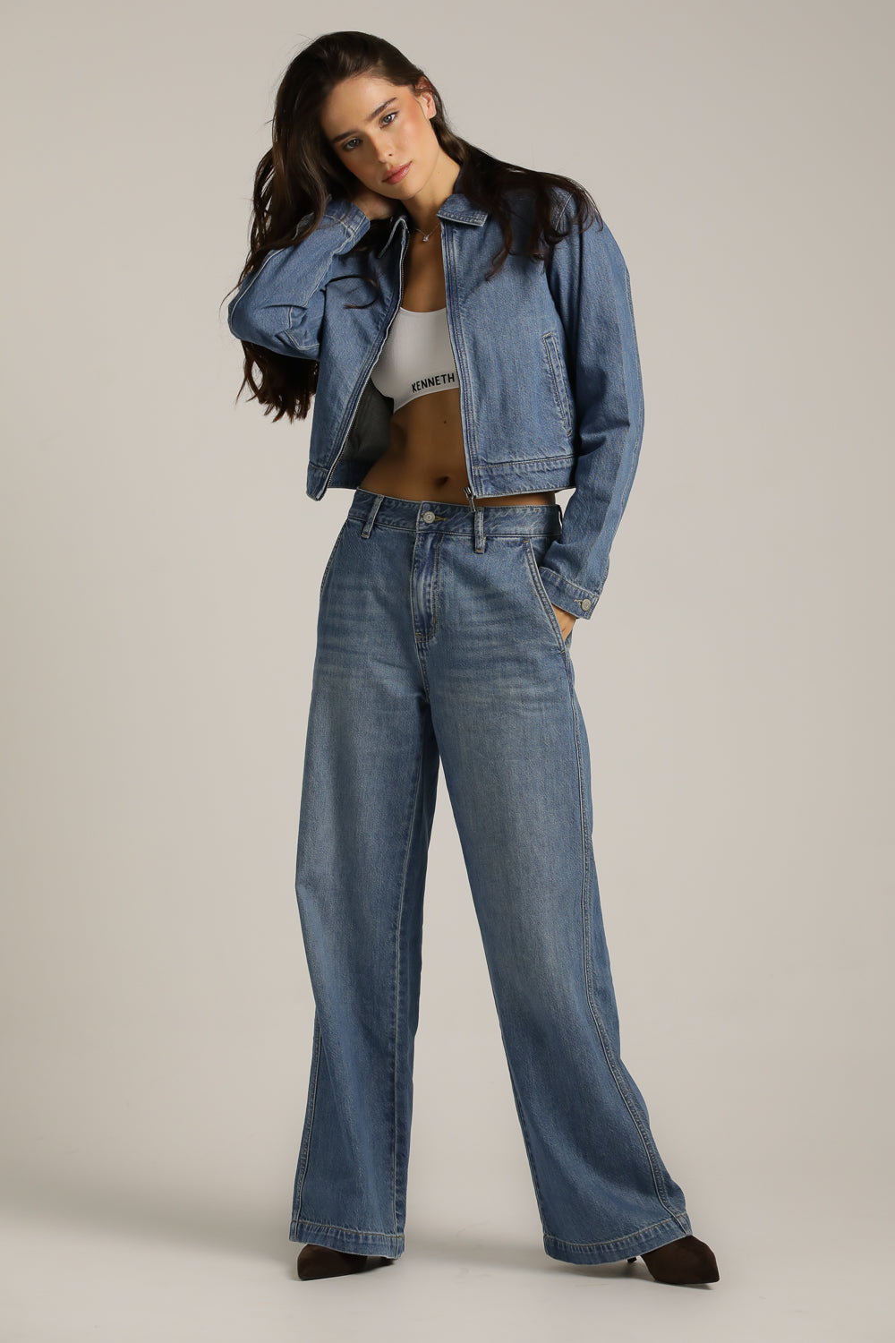 Wide Leg Jeans In Cotton