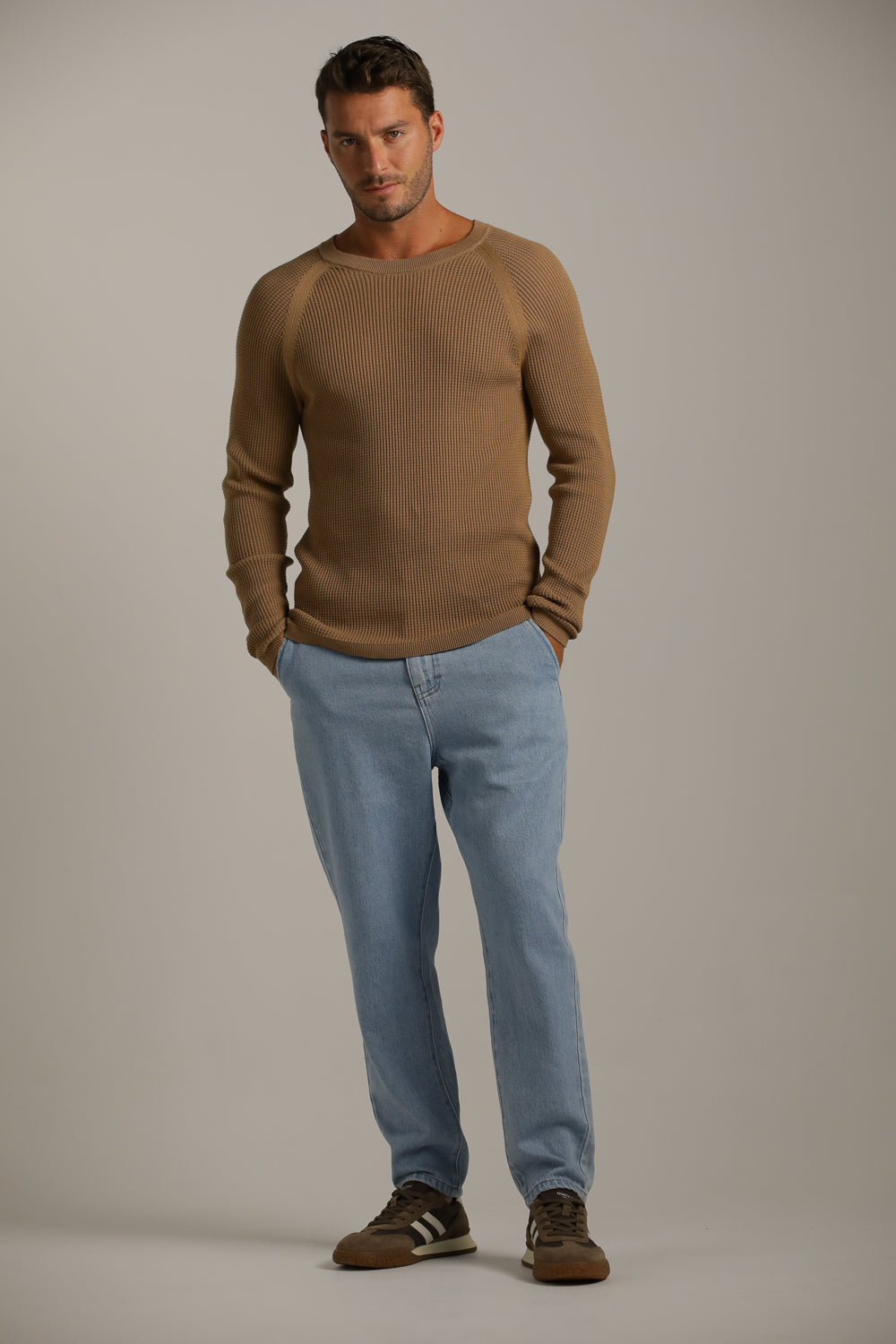 Raglan-Fit Waffle-Textured Knit In Cotton