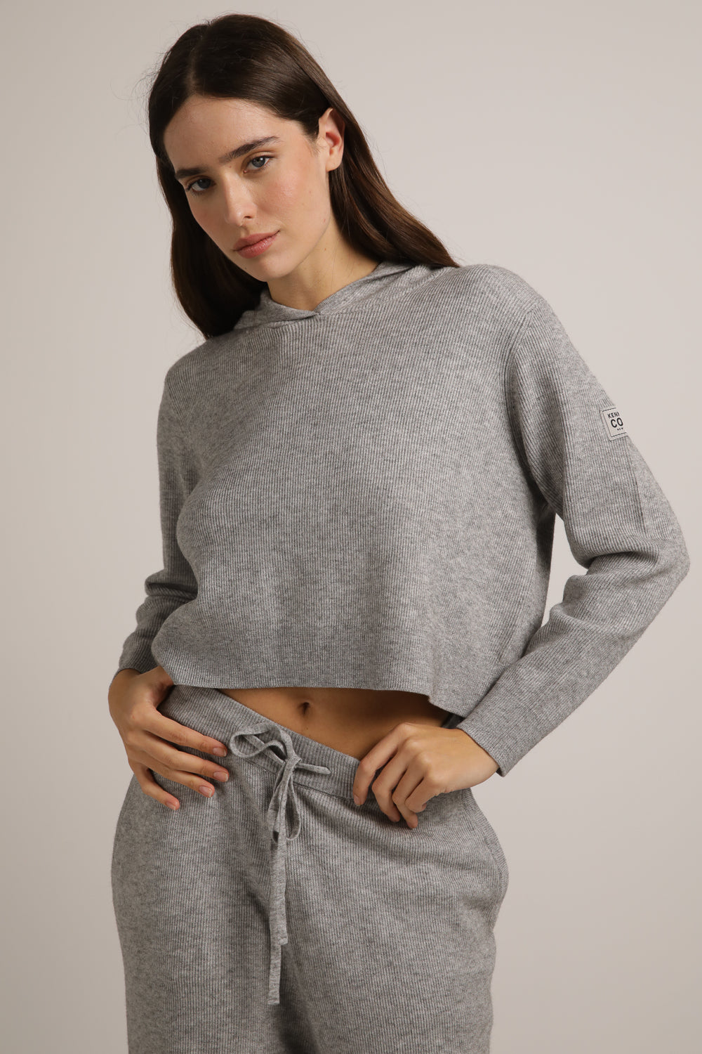 Knitted Rib Crop Hoodie