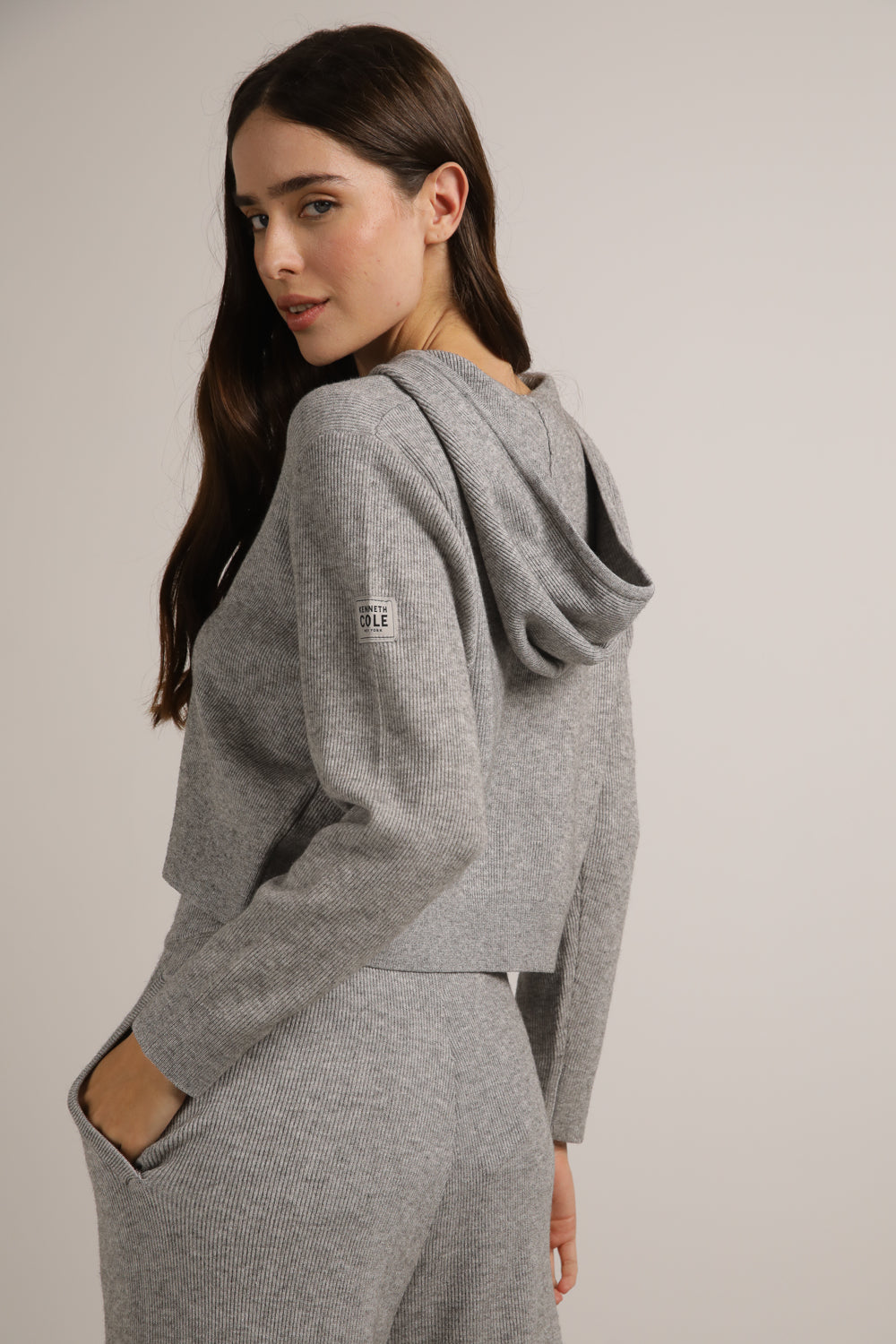 Knitted Rib Crop Hoodie