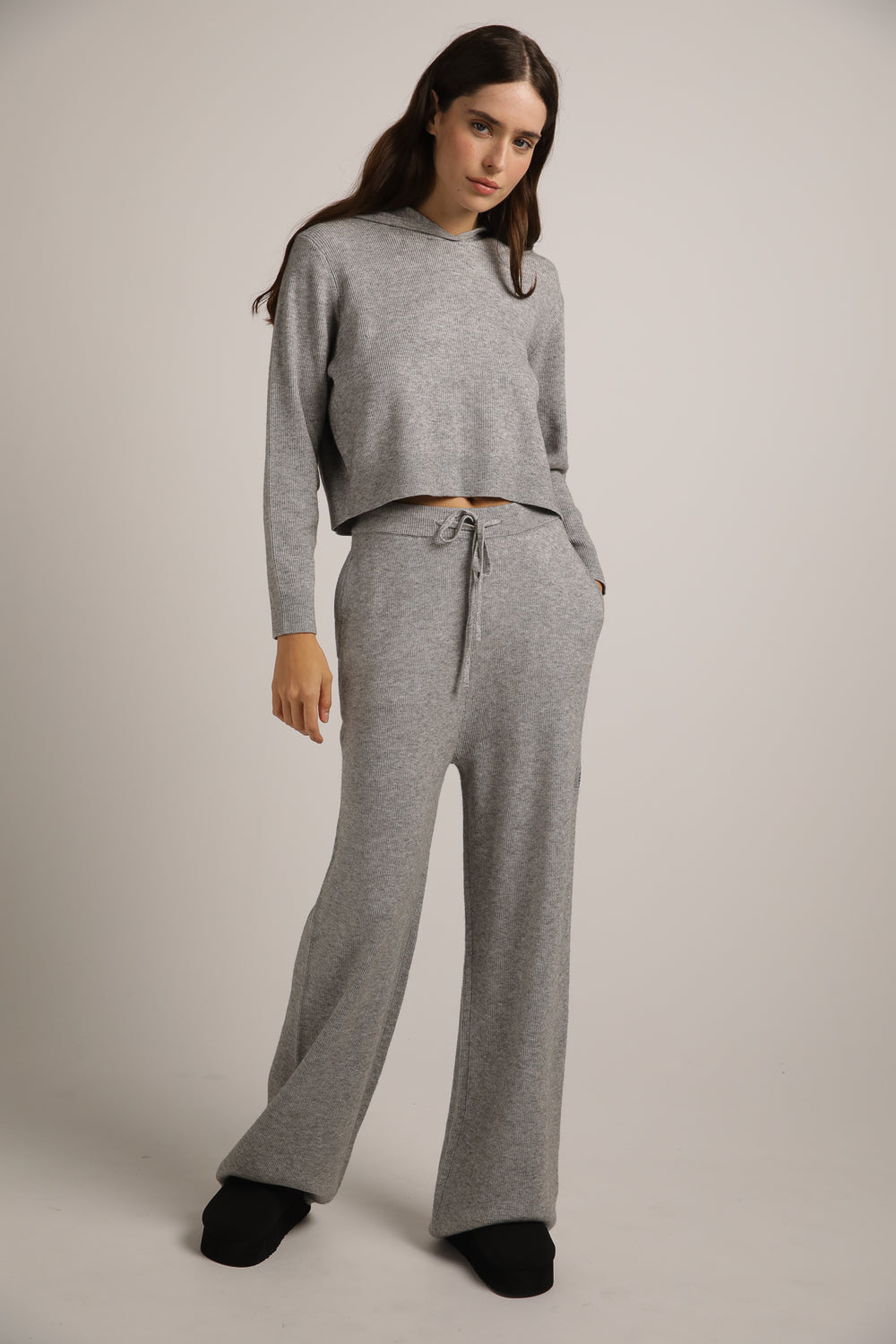 Knitted Rib Crop Hoodie