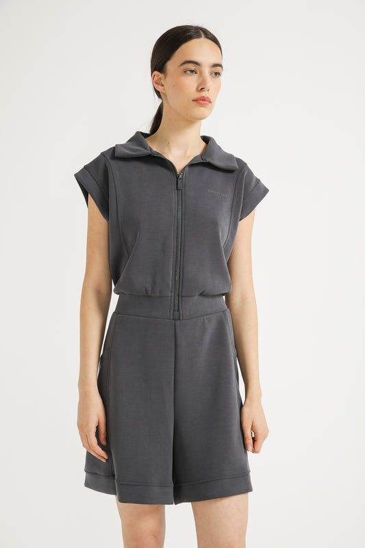 Zip Front Short Jumpsuit