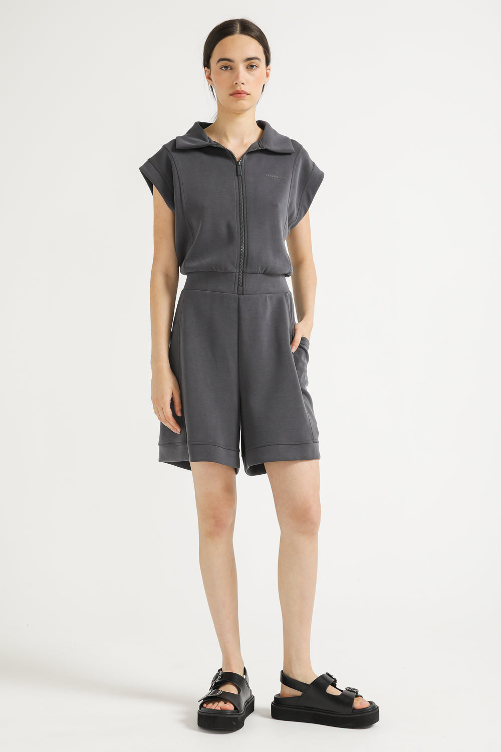 Zip Front Short Jumpsuit