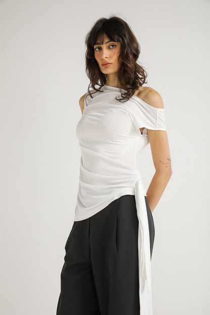 One Shoulder Draped Tie Top