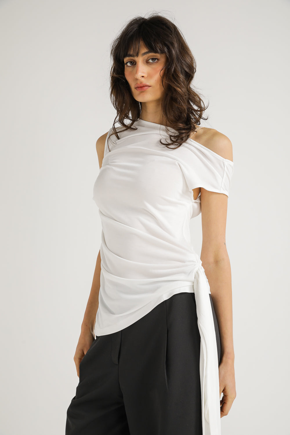 One Shoulder Draped Tie Top