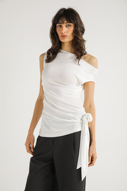 One Shoulder Draped Tie Top
