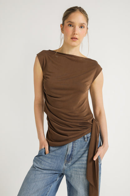 One Shoulder Draped Tie Top