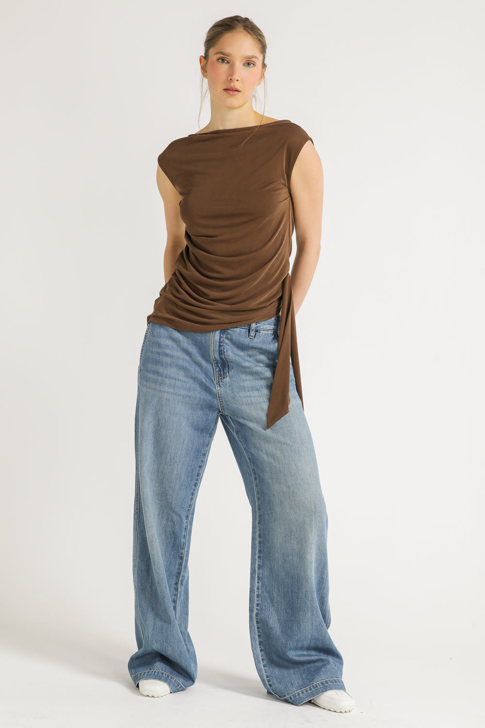 One Shoulder Draped Tie Top