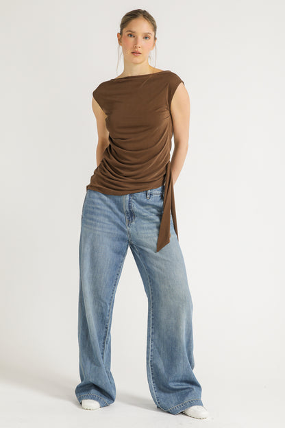 One Shoulder Draped Tie Top
