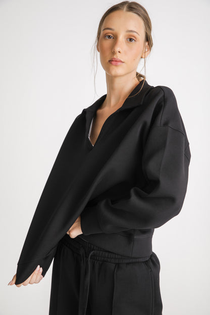 Oversized Cropped Polo Sweatshirt