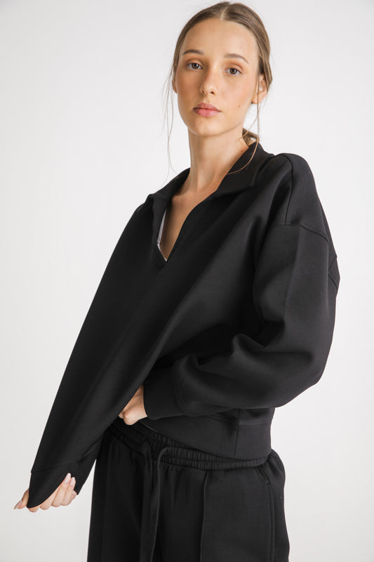 Oversized Cropped Polo Sweatshirt