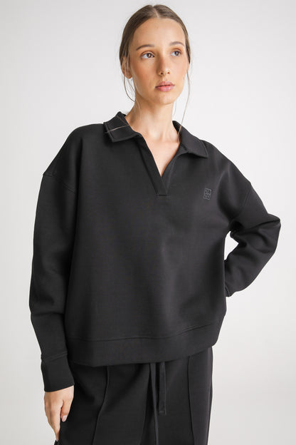 Oversized Cropped Polo Sweatshirt