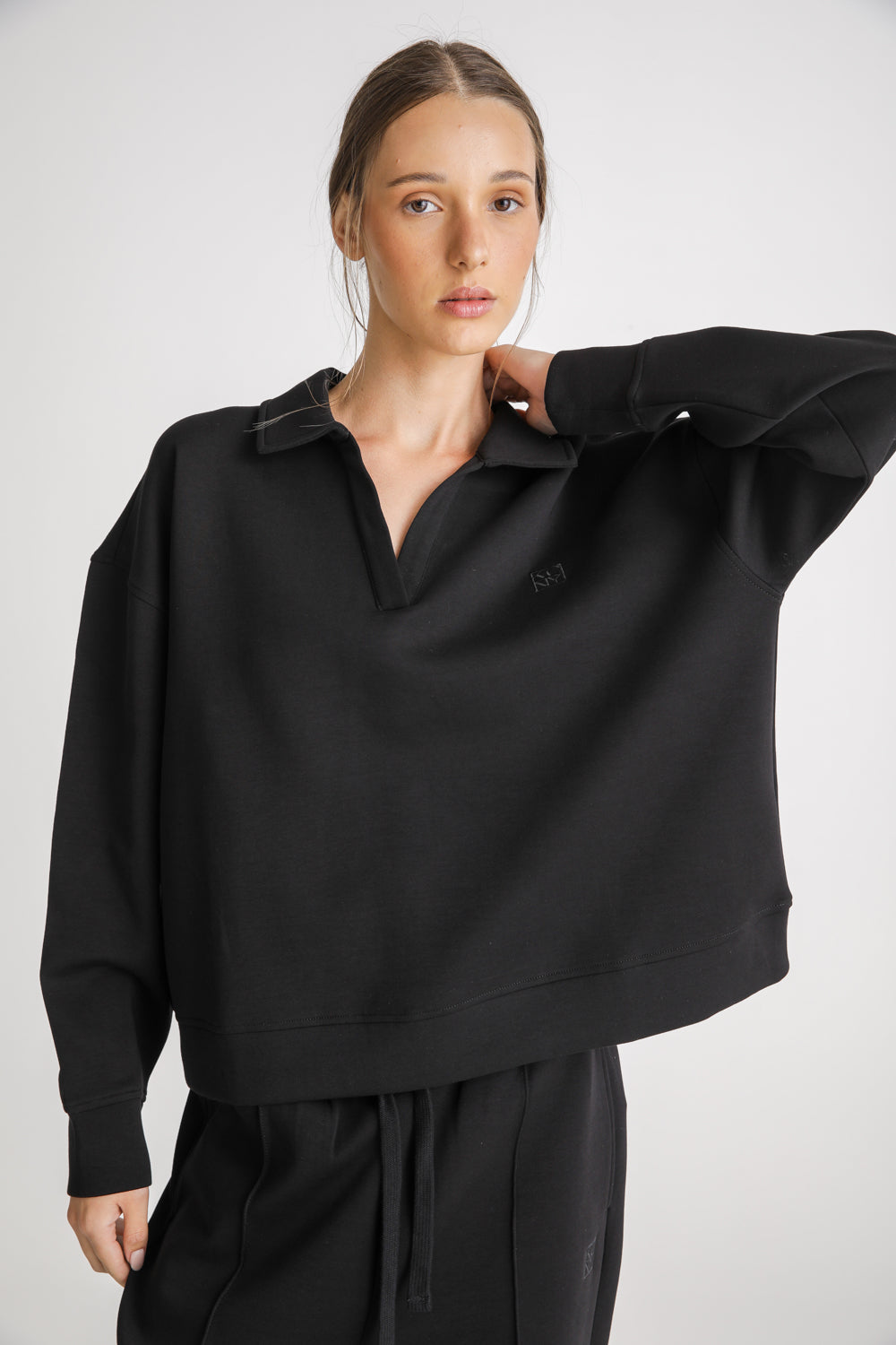 Oversized Cropped Polo Sweatshirt