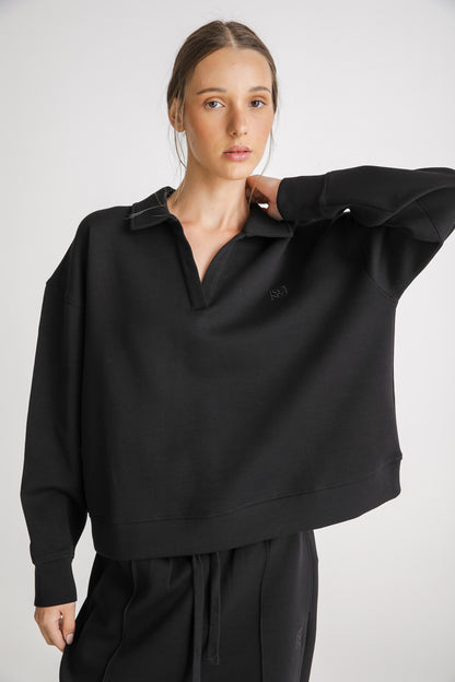 Oversized Cropped Polo Sweatshirt