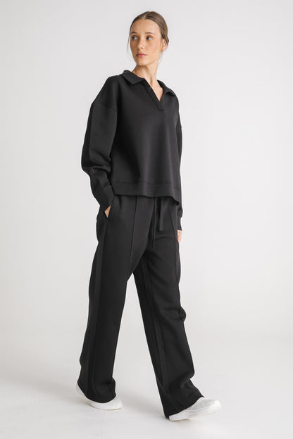 Oversized Cropped Polo Sweatshirt