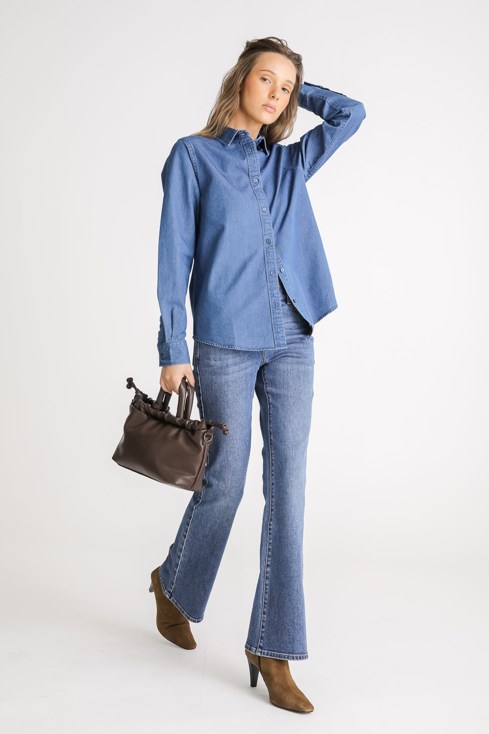 Cotton Denim Button Up Shirt