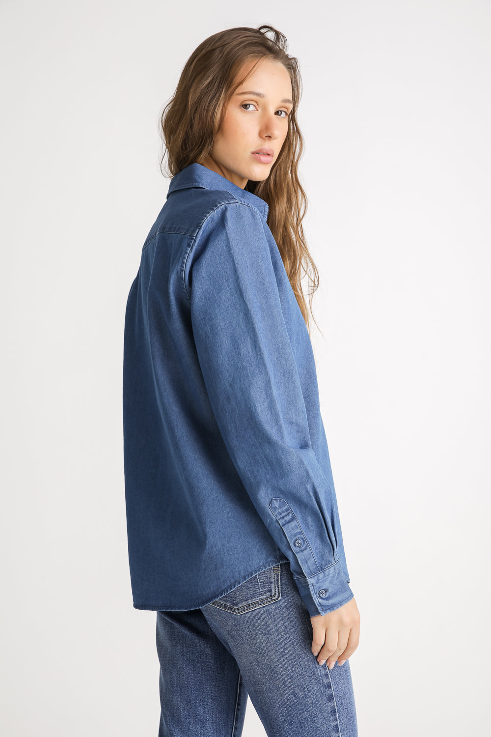 Cotton Denim Button Up Shirt