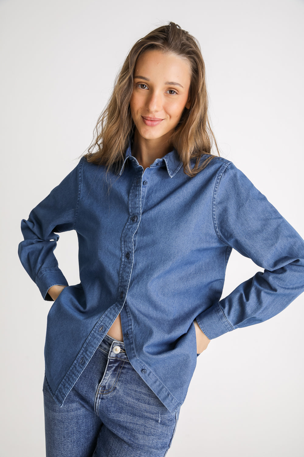 Cotton Denim Button Up Shirt