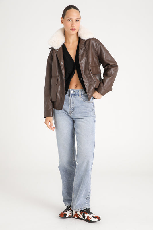 Oversized Faux Leather Bomber