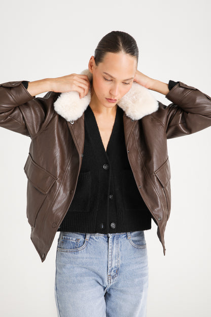 Oversized Faux Leather Bomber