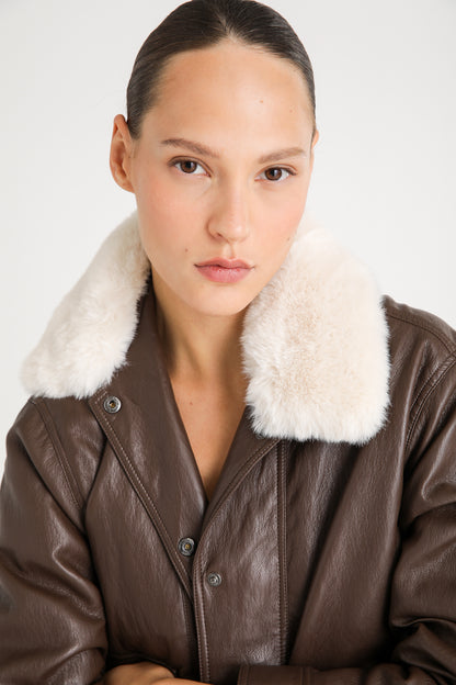 Oversized Faux Leather Bomber