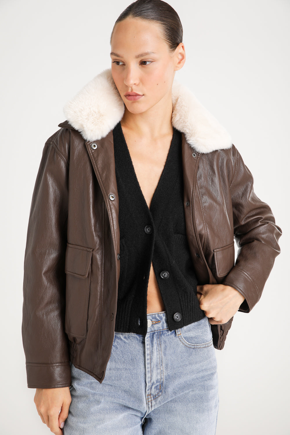 Oversized Faux Leather Bomber