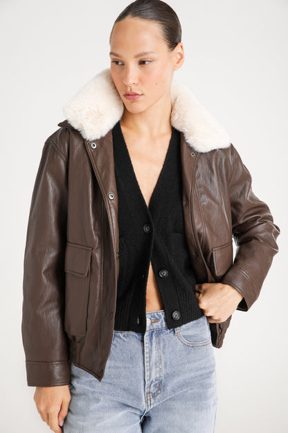 Oversized Faux Leather Bomber