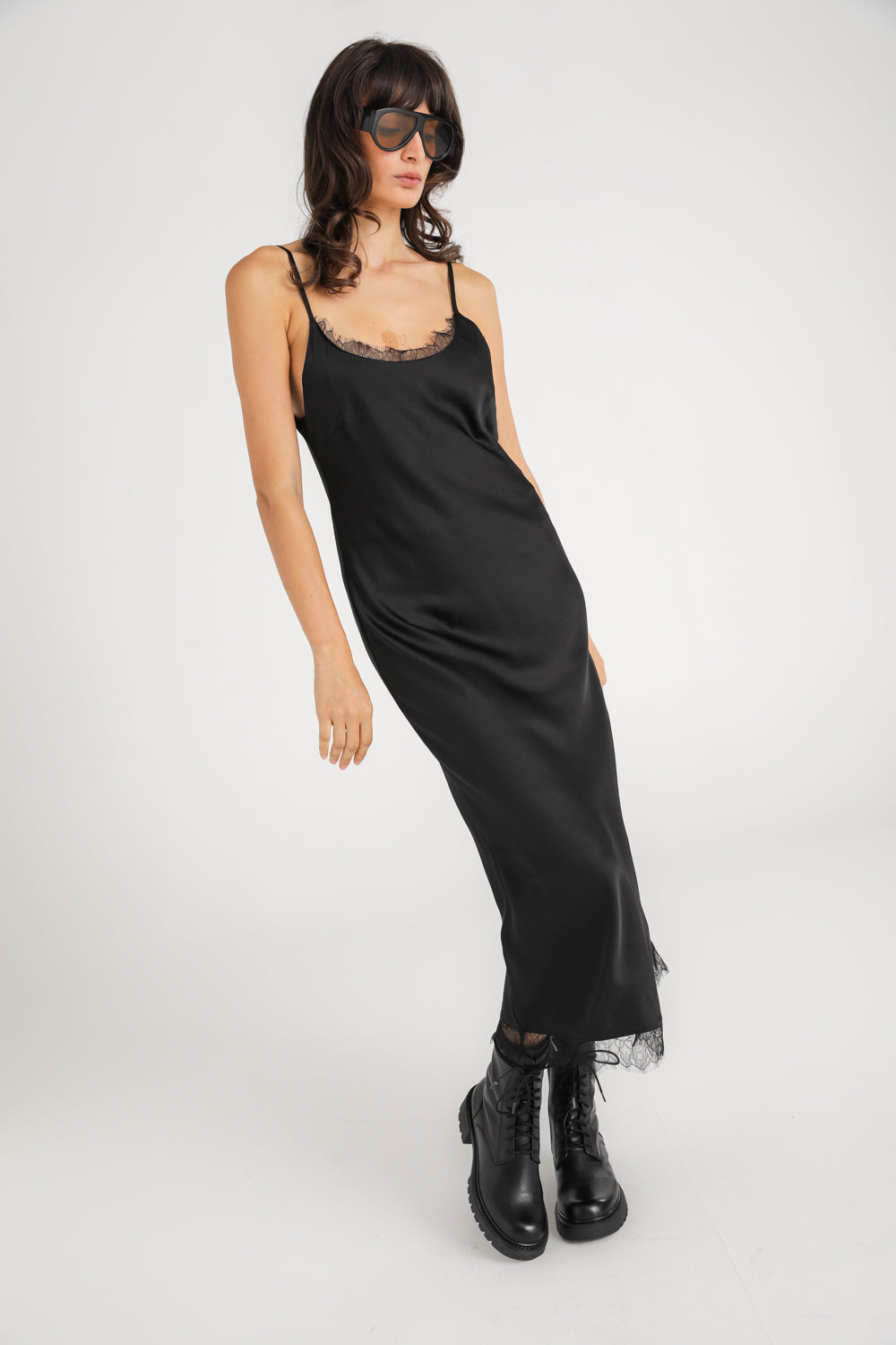 Satin Lace Trim Dress