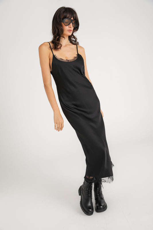 Satin Lace Trim Dress
