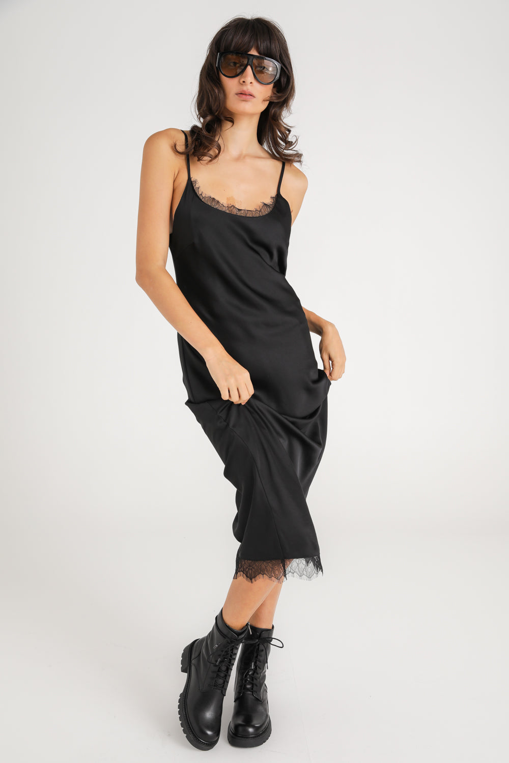Satin Lace Trim Dress
