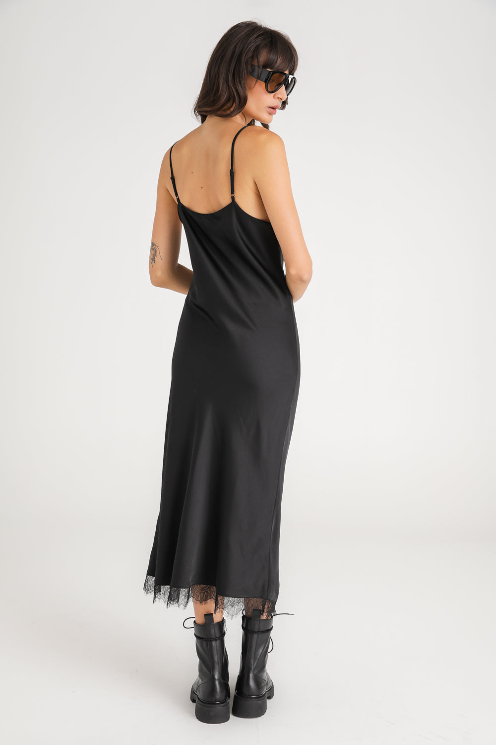 Satin Lace Trim Dress