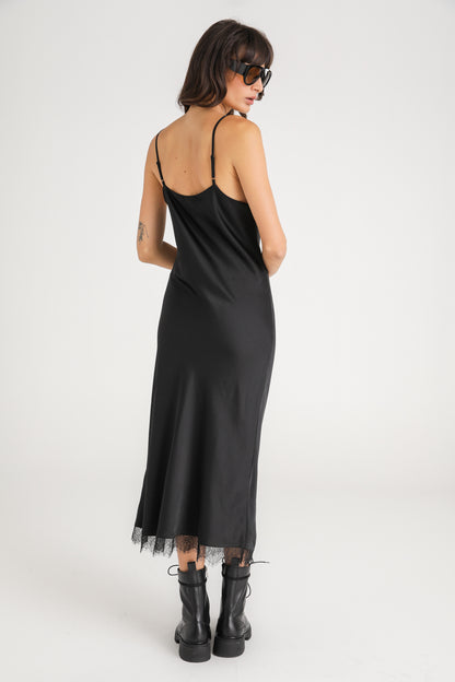 Satin Lace Trim Dress