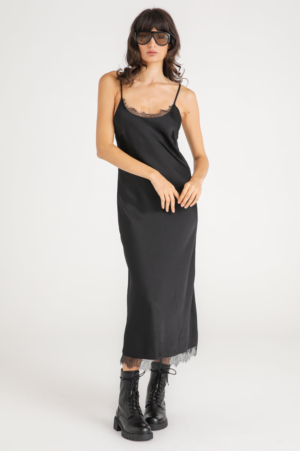 Satin Lace Trim Dress