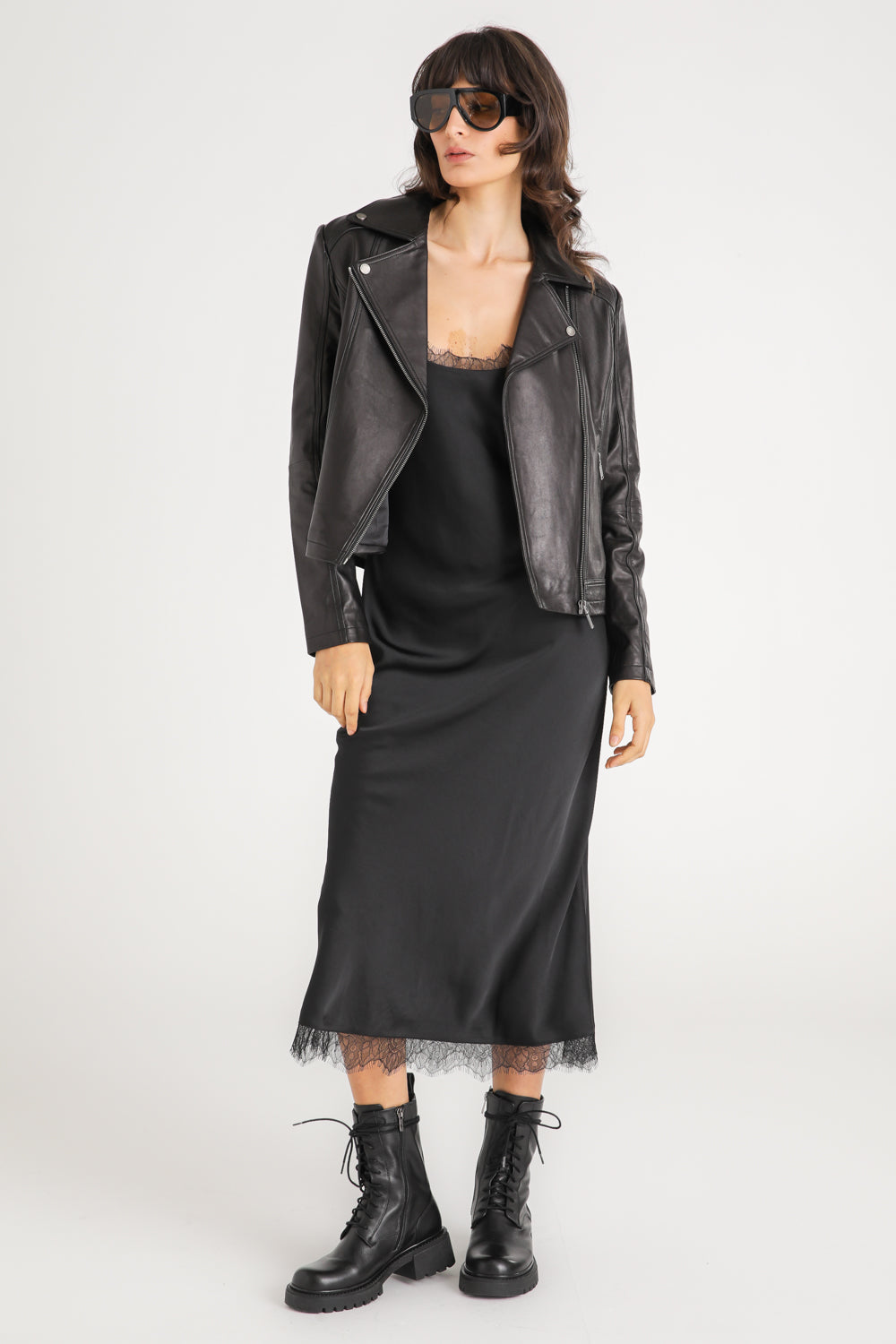 Satin Lace Trim Dress