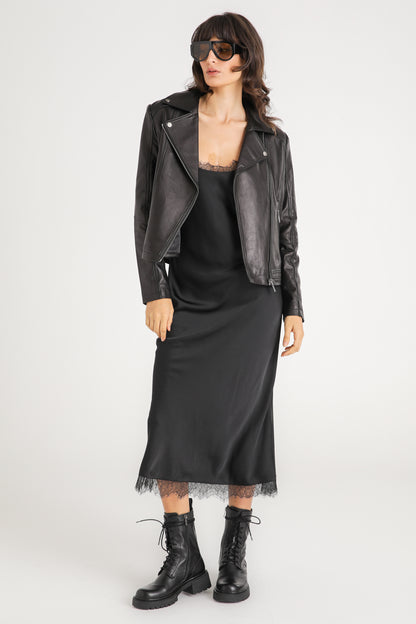 Satin Lace Trim Dress