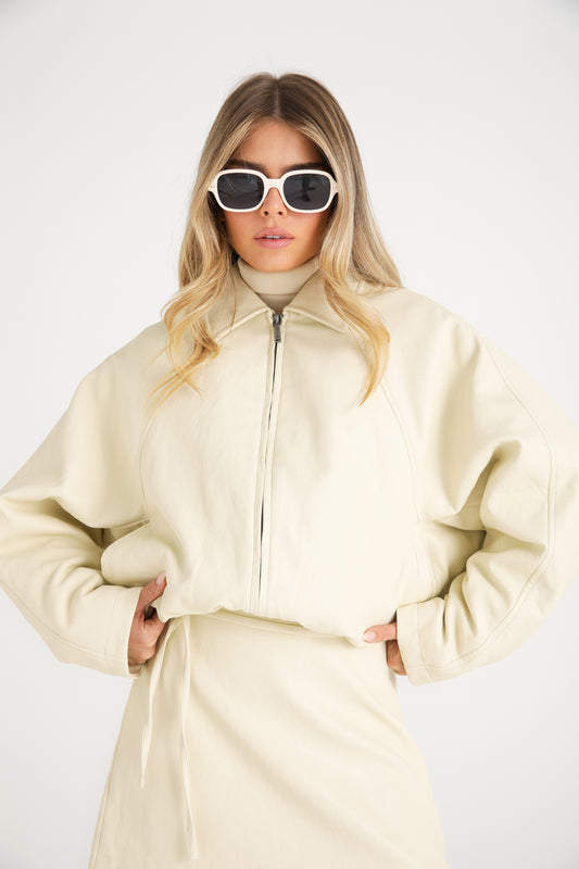 Cropped Vegan Leather Bomber Jacket