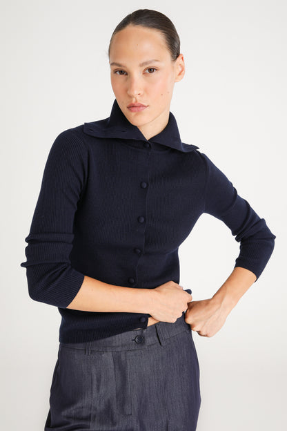 Ribbed Polo Knit Top