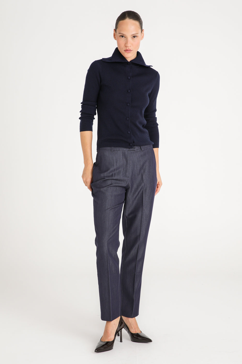 Ribbed Polo Knit Top