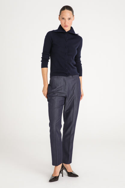 Ribbed Polo Knit Top