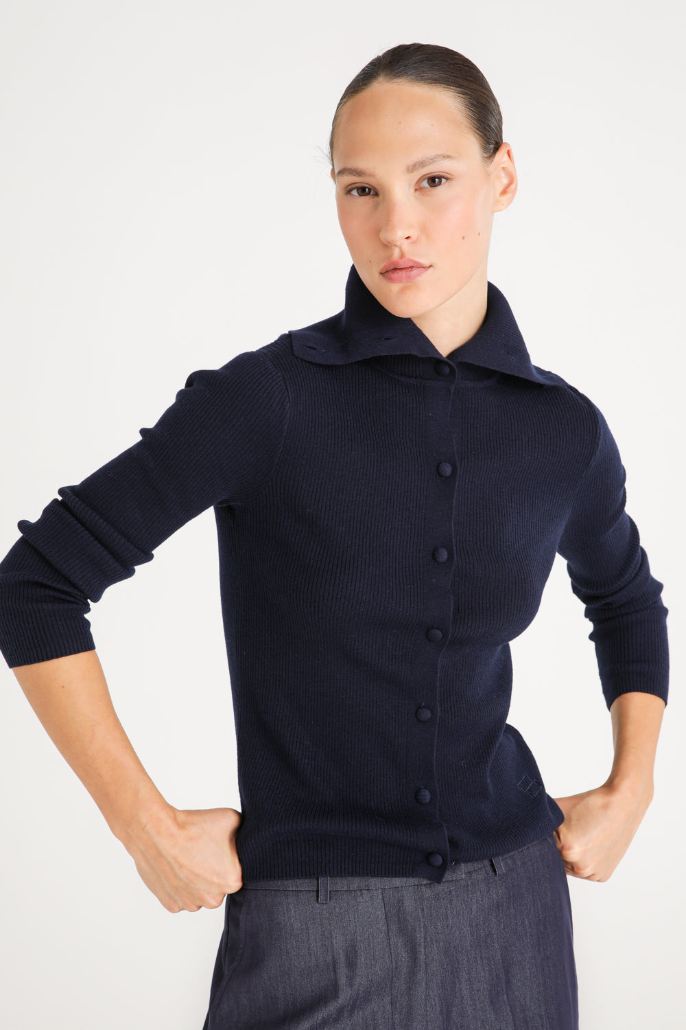 Ribbed Polo Knit Top