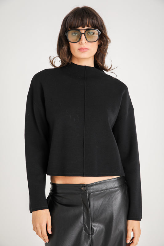 Boxy Mock Neck Knit Sweater