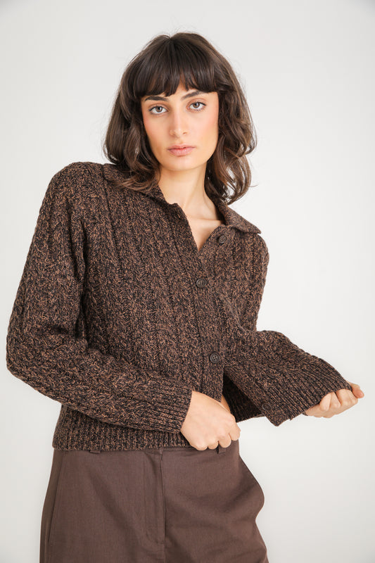 Cable Knit Polo Collar Cardigan