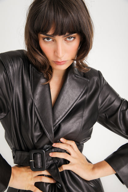 Leather Belted Coat