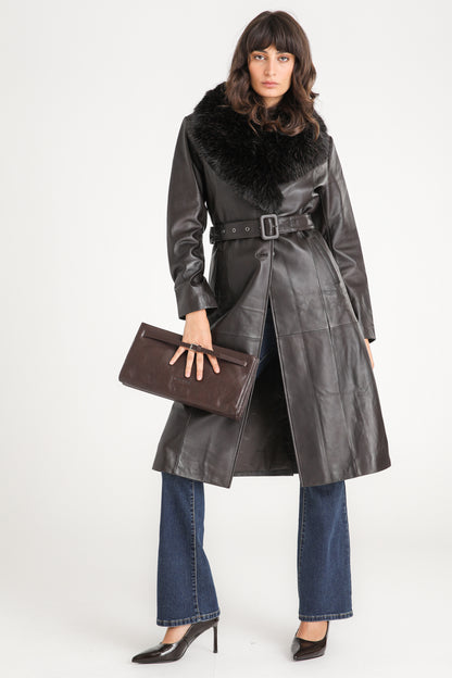 Leather Fur Collar Coat